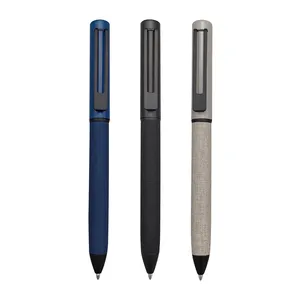 Reginfield pena barel kain kulit pu logam 1.0mm pena Gel untuk hadiah promosi bisnis Hotel klip pena berongga persegi
