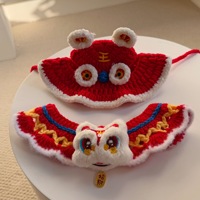 Écharpe Danse du Lion 2026 Rouge pour la Célébration du Nouvel An Chinois - Accessoire de Tête, Collier, Cache-cou en Coton et Laine Tissé à la Main
