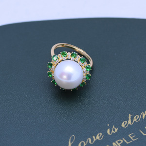 Anillo de Perlas Grandes Redondas Blancas de Agua Dulce de 12-13 mm, Oro S925, con Ligera Imperfección, Juego Completo con Anillo Ajustable - Product Image 5