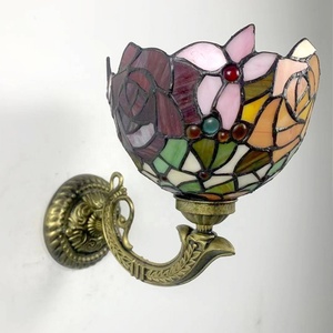 LongHuiJing Stained Glass Rose Flower Lampshade Wall <b>Sconce</b> Tiffany Mount Lamp Warm White LED for Living Room Hotel Decoration - Product Image 5