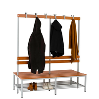 Porte-manteau double face moderne avec banc à chaussures et étagère de rangement réglable 3-en-1 en bois et métal pour salon