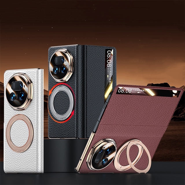 Magnetic 360 Stand Smart View Genuine Leather Flip Case for Honor Magic V5 Smart Sleep Window Protection Cover
