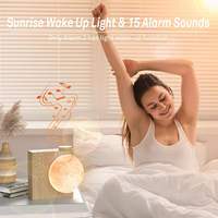 Lampe lunaire en plastique lumineuse LUMINOVA, réveil LED 8 couleurs, double alarme, fonction snooze, 10 sons naturels [Économie d'énergie]