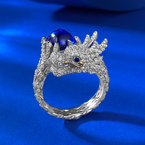 Nuovo argento S925 stile cinese l'anno del Loong anello 8*8mm blu tesoro torre di zucchero anello <span class=keywords><strong>originale</strong></span> anello gioielli da sposa - Product Image 3