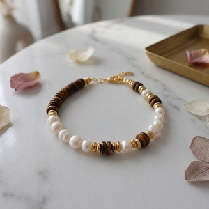 Ensemble collier et bracelet XF personnalisé en ambre, avec perles ovales en pierre naturelle, perles d'eau douce, ambre tigre, certifié GIC, pour femmes - Product Image 4
