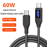 Câble de charge rapide Type-C en silicone 60W avec affichage numérique pour téléphone IOS, appareil photo, ordinateur, écouteurs, voiture