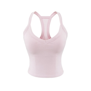 Débardeur de yoga court pour femme, <span class=keywords><strong>col</strong></span> <span class=keywords><strong>en</strong></span> <span class=keywords><strong>V</strong></span>, dos nageur <span class=keywords><strong>en</strong></span> Y, avec soutien-gorge rembourré amovible intégré, <span class=keywords><strong>en</strong></span> maille extensible douce, coupe ajustée, pour l'entraînement - Product Image 2