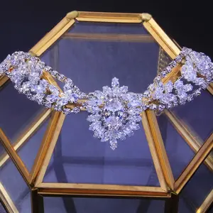 ROMANTIC Cubic Zirconia Wedding Headdress Flower Shaped Forehead Jewelry Hairband For Bridal