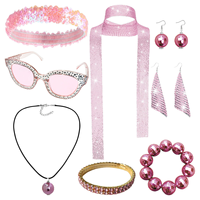 Ensemble d'accessoires disco des années 70 : Bandeau à sequins, collier, boucles d'oreilles, écharpe scintillante, bracelet, lunettes de soleil – Costume de fête années 70 (8 pièces)
