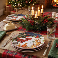 Assiettes à dîner rondes modernes certifiées internationales, motif bonhomme de neige de Noël, multicolores, 11 pouces, lot de 4