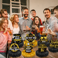 9 teile/satz Neujahr Waben mittelstücke Thema Tischplatten Schwarz und Gold 2025 Silvester Party liefert Dekorationen S075