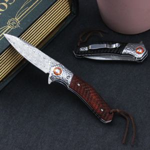 سكين دمشقي من الصلب مع مقبض خشب الأبنوس سكين قابل للطي سكين EDC - Product Image 5