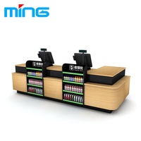 Comptoir de caisse en MDF à 2 niveaux de 1500 mm avec plateau en bois Highbright, revêtement poudré, pour magasin de proximité, certifié ISO9001 et CE