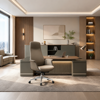 Bureau de direction en forme de L avec chaise, combinaison bureau de PDG en MDF avec armoire de rangement, mobilier de bureau personnalisé