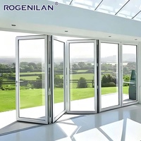 ROGENILAN Portes pliantes en aluminium sur mesure à double vitrage, portes accordéon en verre trempé pour l'extérieur