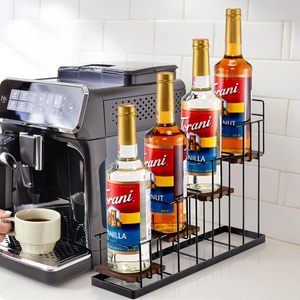 Oniya 4 Katlı Demir Ahşap Kahve Şurubu Şişe Rafı Tezgah Üstü Torani Şurubu Düzenleyici Cafe Bar Çeşni Sergi Standı OEM Fabrikası - Product Image 4