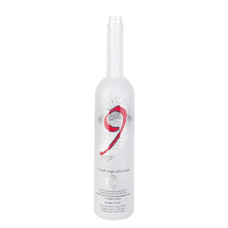 Garrafa de vidro redonda com tampa, garrafa de vidro personalizada vazia 700ml vodka álcool bebidas uísque