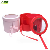Boîte cadeau ronde à double couche rotative rigide avec fenêtre, gaufrage, pelliculage mat, recyclable, pour emballage floral de la Saint-Valentin