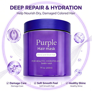 Masque capillaire violet 200ml, masque tonifiant anti-jaunissement pour cheveux blonds argentés, hydratant, réparateur, pour cheveux décolorés et abîmés, fixation de la couleur - Product Image 6