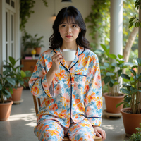 Ensemble de pyjama en coton imprimé de qualité supérieure pour femmes et filles motif floral Relax Homewear pour les vêtements de nuit d'été