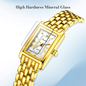 Montres LIGE ST6733 dorées élégantes pour femmes, bracelet vintage, cadran romain, boîtier <span class=keywords><strong>rectangulaire</strong></span>, <span class=keywords><strong>montre</strong></span> dorée étanche + boîte cadeau - Product Image 4
