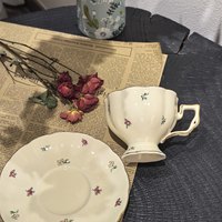 Ensemble de 6 tasses à café en céramique vintage à motif floral avec soucoupes, bordure dorée, bord festonné, style européen, pour le thé de l'après-midi, le lait, la maison