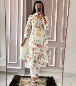 ชุด Kurti ผ้าฝ้ายแท้พิมพ์ลายแบบบล็อกกางเกงผ้าฝ้ายแท้มีสไตล์ - Product Image 3