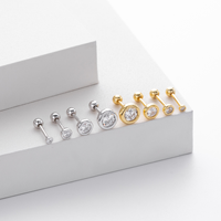 Piercing labret en acier inoxydable plaqué or 18 carats avec zircon marquise serti clos, à dos plat, pour cartilage, boucles d'oreilles Kaishee, personnalisable OEM ODM