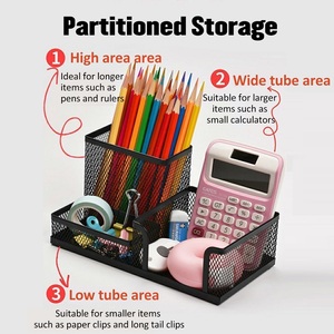 Лидер продаж, органайзер для офиса и студентов, сетчатый, в стиле 3 отсека, черный металлический держатель для ручек - Product Image 2