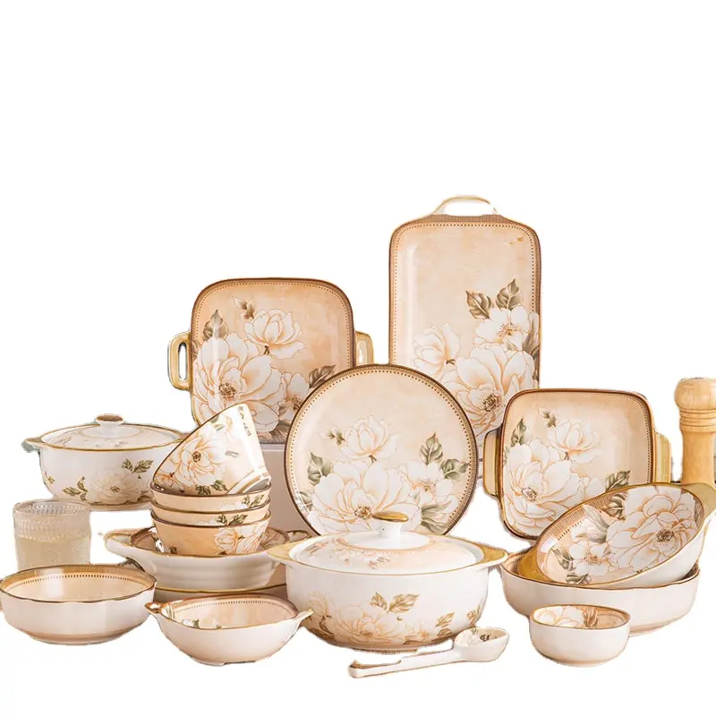 Venda quente cor nórdica esmalte mármore borda dourada pratos conjuntos louça louça porcelana cerâmica louça louça