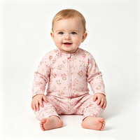 Vêtements pour bébés en fibre de bambou de haute qualité, barboteuses pour nourrissons, imprimé floral, respirant, fermeture éclair bidirectionnelle, combinaison douce pour la peau