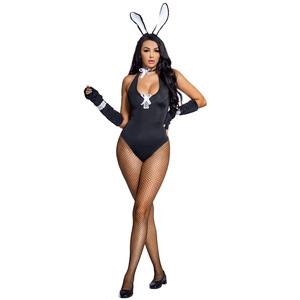 Costume XJ per Giochi di Ruolo, Abito <span class=keywords><strong>Nero</strong></span> Monospalla Senza Spalline per Personaggio da Coniglietta - Product Image 3