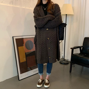 Nueva llegada de tendencia, cárdigans con botones de invierno, suéter para mujer, abrigo de punto largo grueso suelto, cárdigan Maxi de lana con frente abierto para mujer - Product Image 3