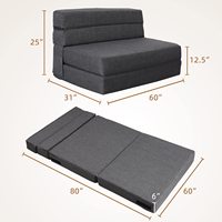 Lit d'invité convertible triple de taille Queen canapé pliant canapé en mousse à mémoire de forme 2 oreillers chaise-lit en tissu élégant pour hôtels villas