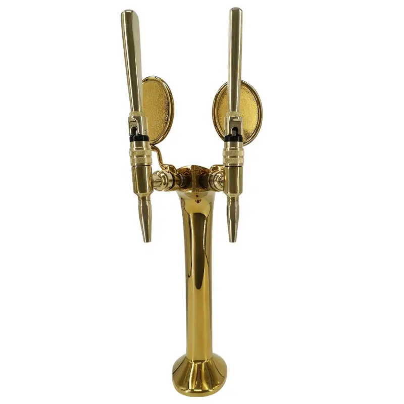 PVD gold plated color Beer Tower with 2 guinness stout tap/Nitrogen coffee Faucet