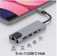 5 en 1 TYPE C LAN/3.0 USB C Hub haute vitesse 4k 2 USB 3.0 accessoire d'accès facile pour ordinateur accessoire d'affichage Epuipped en Stock