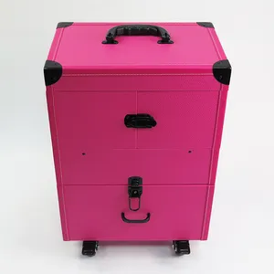 TROLLEY TRAVEL MAKE UP CASE ROLLING COSMETIC MAKEUP BOX Make Up PINK COSMETIC CASE Makeup Case Pink