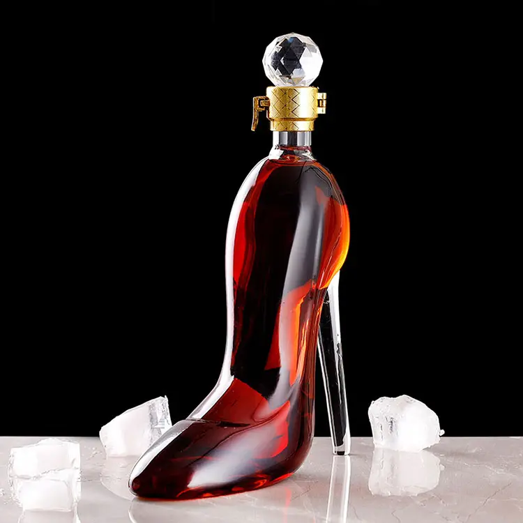 Wholesale 375ml 700ml New Type High heels shaped glass whiskey decanter bottle