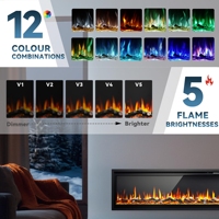 Cheminée électrique murale encastrée LED moderne personnalisée avec ensemble de bûches à flamme multicolores et contrôle intelligent par application pour la maison et l'hôtel