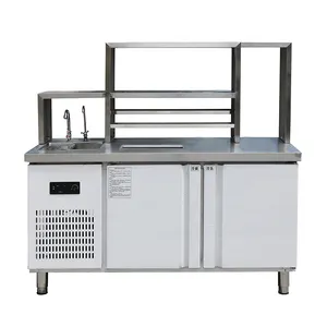 Milk Tea Shop Worktable Bar Counter for Sale Commercial Kitchen Stainless Steel Refrigerated and Storage Cabinet Side Opening