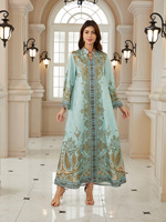 Abaya de luxe turquoise pour femmes musulmanes de Dubaï, robe longue modeste avec motif cachemire transparent, accessoire vestimentaire traditionnel FK075