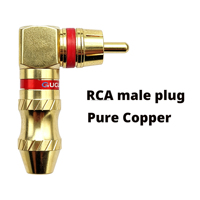 Connecteur audio RCA mâle plaqué or à angle droit 90 degrés de qualité audiophile, fiche d'assemblage coudée HiFi pour câble audio de haut-parleur