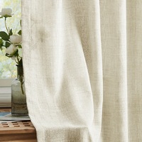 Voilage prêt-à-poser à motif uni en mélange polyester/lin, filtrant la lumière, avec passe-tringle – Style moderne toutes saisons pour