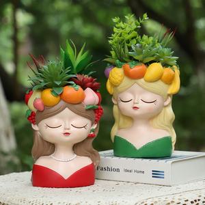 Vasi di piante unici Roogo Fashion Design resina succulenta vasi di testa grandi capelli lunghi ragazza pianta vaso per natale - Product Image 4
