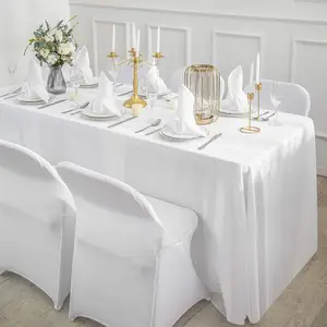 婚礼宴会餐厅派对新款白色矩形桌布聚酯桌罩
