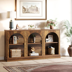 Table <span class=keywords><strong>console</strong></span> de style farmhouse, table d'entrée de 63 pouces de long avec rangement à 3 niveaux, table <span class=keywords><strong>rectangulaire</strong></span> en bois derrière le canapé - Product Image 3