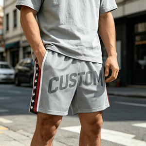 Shorts en maille pour homme personnalisés, taille élastique, impression par sublimation, bande latérale, respirants, style sport décontracté - Product Image 6