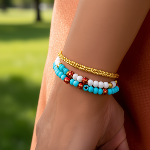 Bracelet en fil tendance, plaqué or rouge, en acier inoxydable, réglable avec détail de perles - Product Image 3