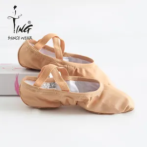 批发粉色帆布芭蕾舞鞋成人柔软弹力性能穿平跟棉衬里女孩舞鞋