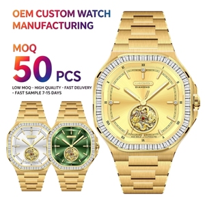 50 Pcs OEM 42MM Luxury Gold Men's Automatic <b>Mechanical</b> <b>Watch</b> Square Stainless steel Diamond <b>Watches</b> Sapphire Crystal Analog Dial - Product Image 1